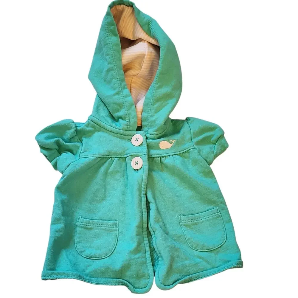 Carters Hooded Top Size 6 Months Aqua Short Sleeve Button Neck Cape
